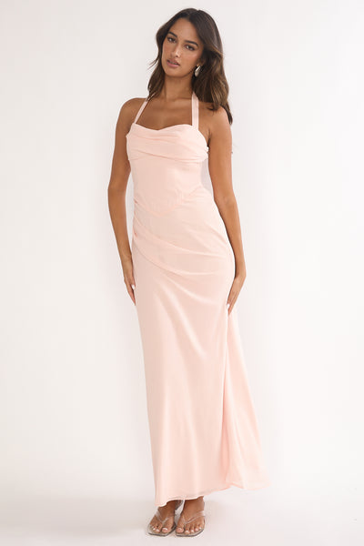 Rovelle Halterneck Pleat Waist Maxi Dress Pink | Selfie Leslie Rovelle Halterneck Pleat Waist Maxi Dress Pink | Selfie Leslie