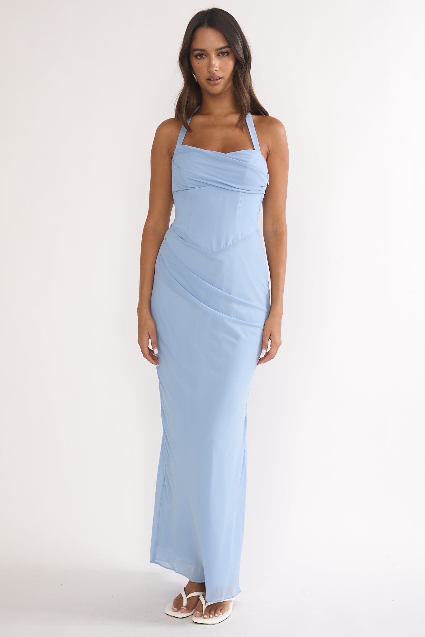 Rovelle Halterneck Pleat Waist Maxi Dress Sky Blue - S Rovelle Halterneck Pleat Waist Maxi Dress Sky Blue - S