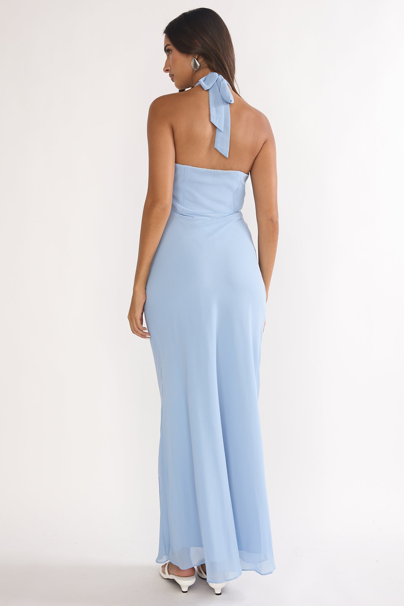 Rovelle Halterneck Pleat Waist Maxi Dress Sky Blue - S Rovelle Halterneck Pleat Waist Maxi Dress Sky Blue - S