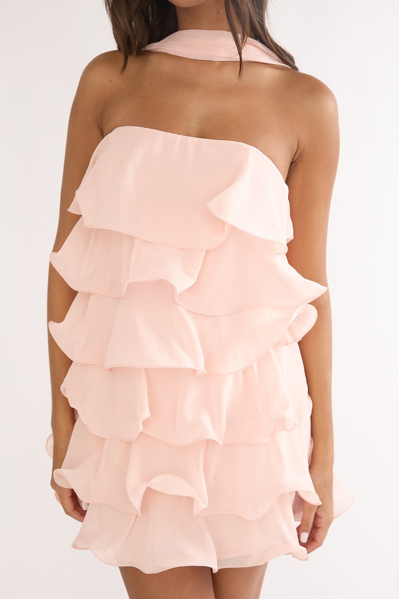 Love Note Strapless Layered Mini Dress Pink by Selfie Leslie