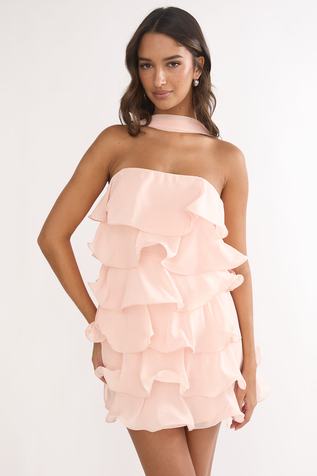 Love Note Strapless Layered Mini Dress Pink by Selfie Leslie