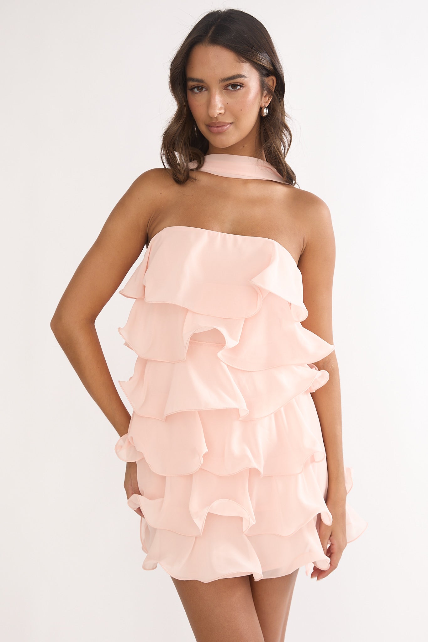 Love Note Strapless Layered Mini Dress Pink by Selfie Leslie