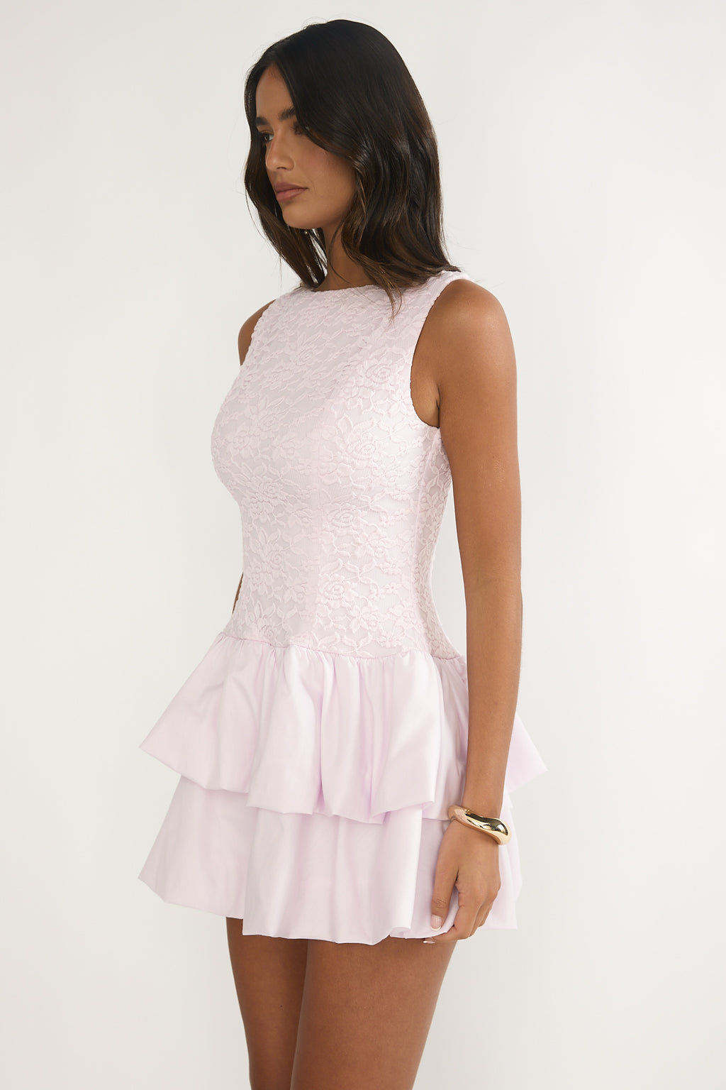 Dalisse Tiered Bubble Hem Mini Dress Lilac by Selfie Leslie