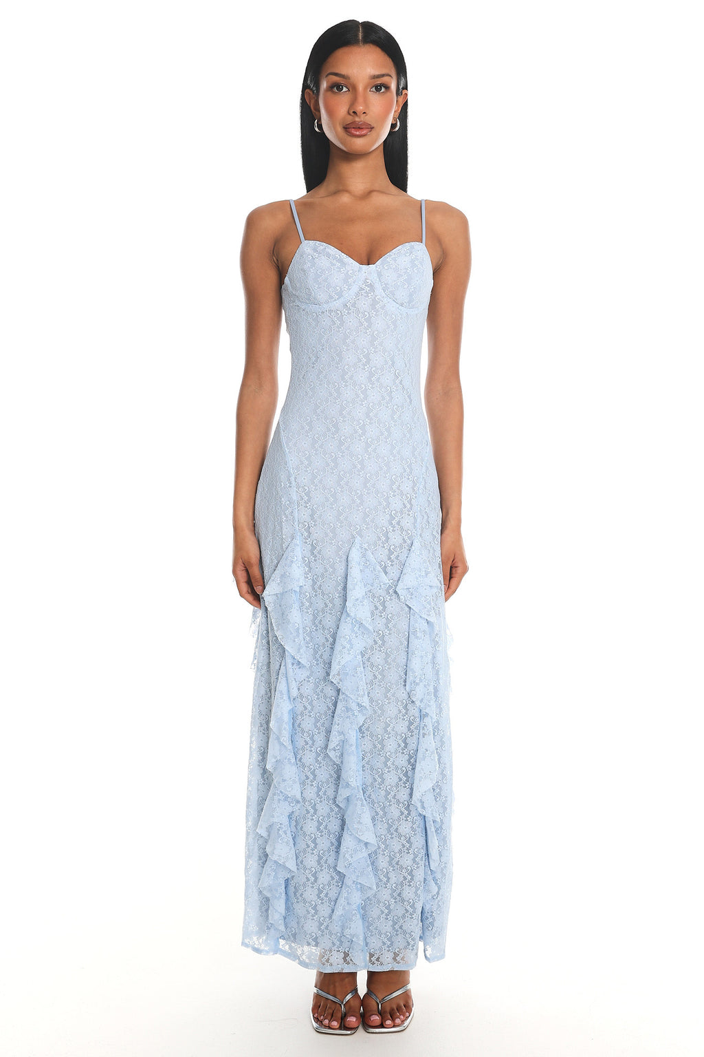 Onique Lace-Up Back Split Maxi Dress Lace Blue by Selfie Leslie