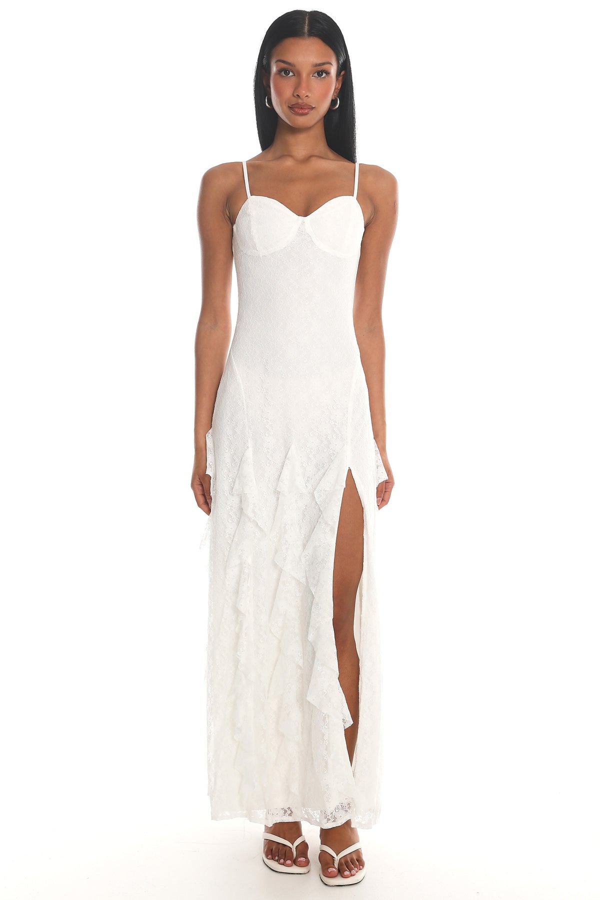 Onique Lace-Up Back Split Maxi Dress Lace White by Selfie Leslie