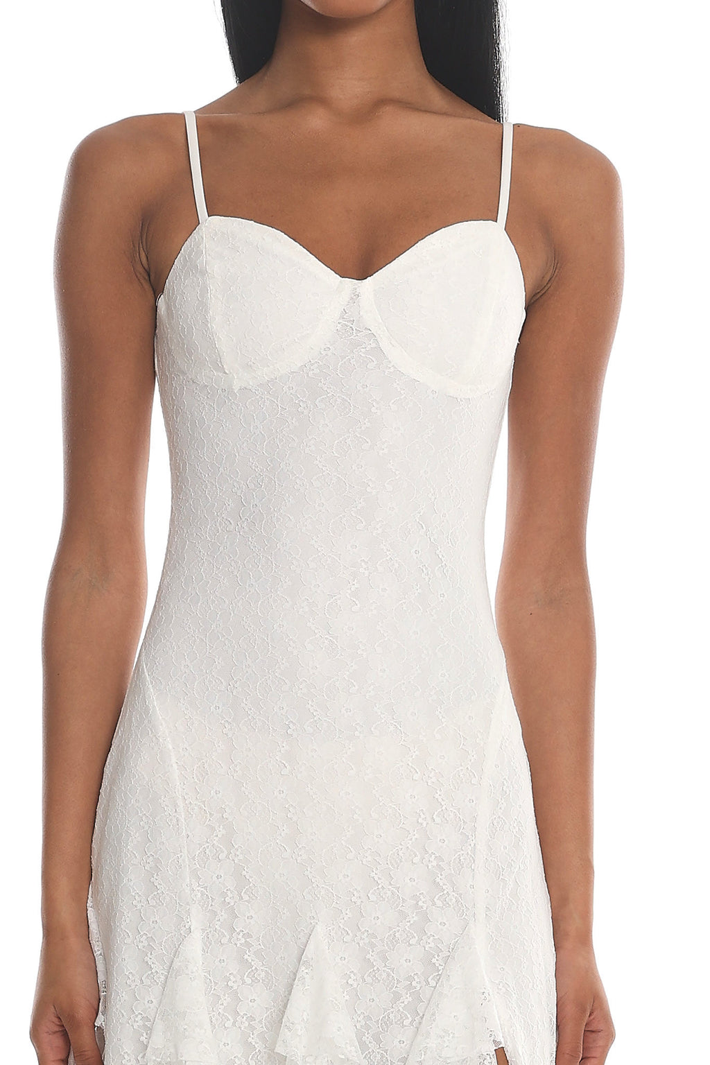 Onique Lace-Up Back Split Maxi Dress Lace White by Selfie Leslie