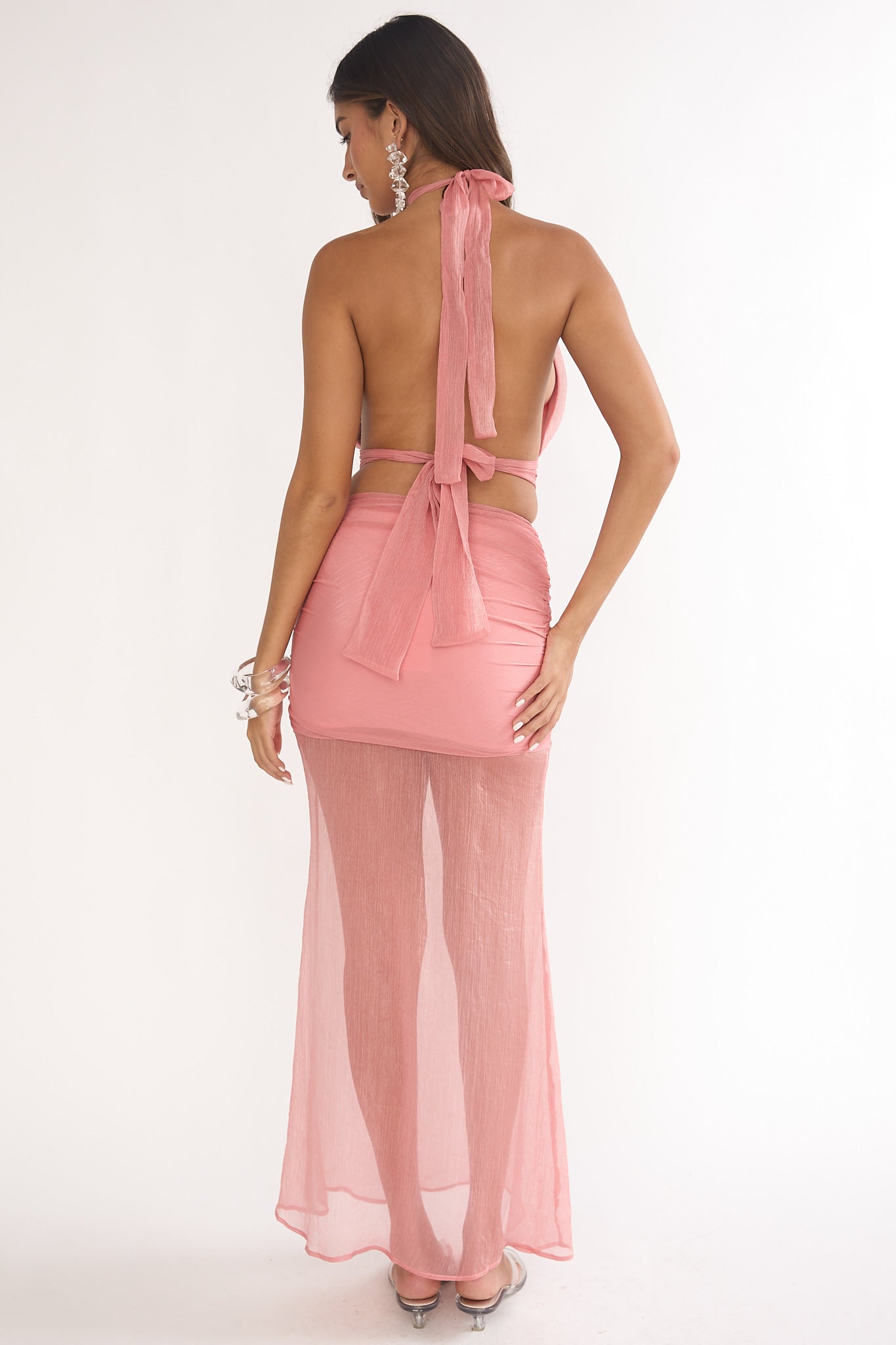 Jazmin Sheer Hem Maxi Skirt Peach by Selfie Leslie