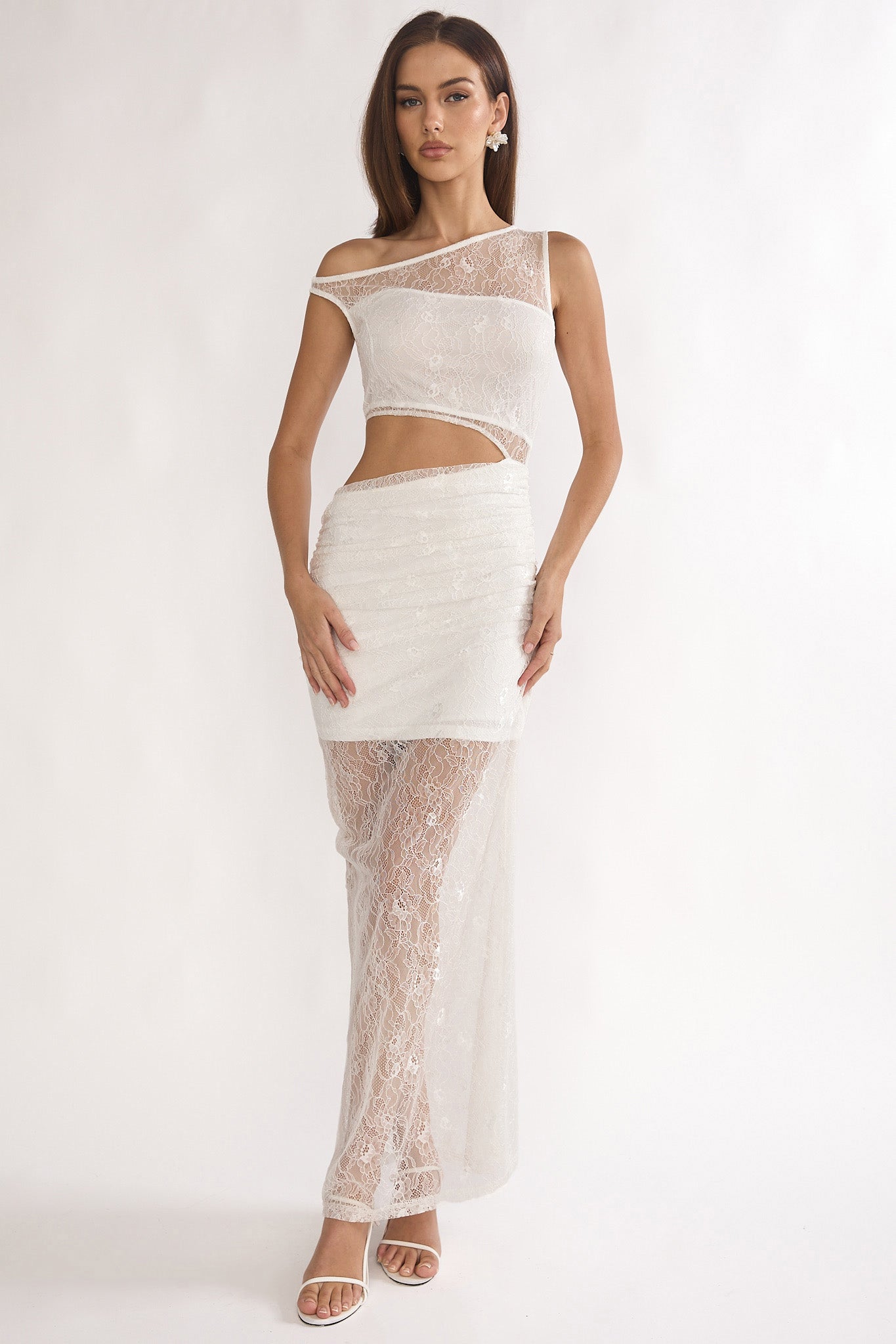 Havira Lace Overlay Cut-Out Maxi Dress White