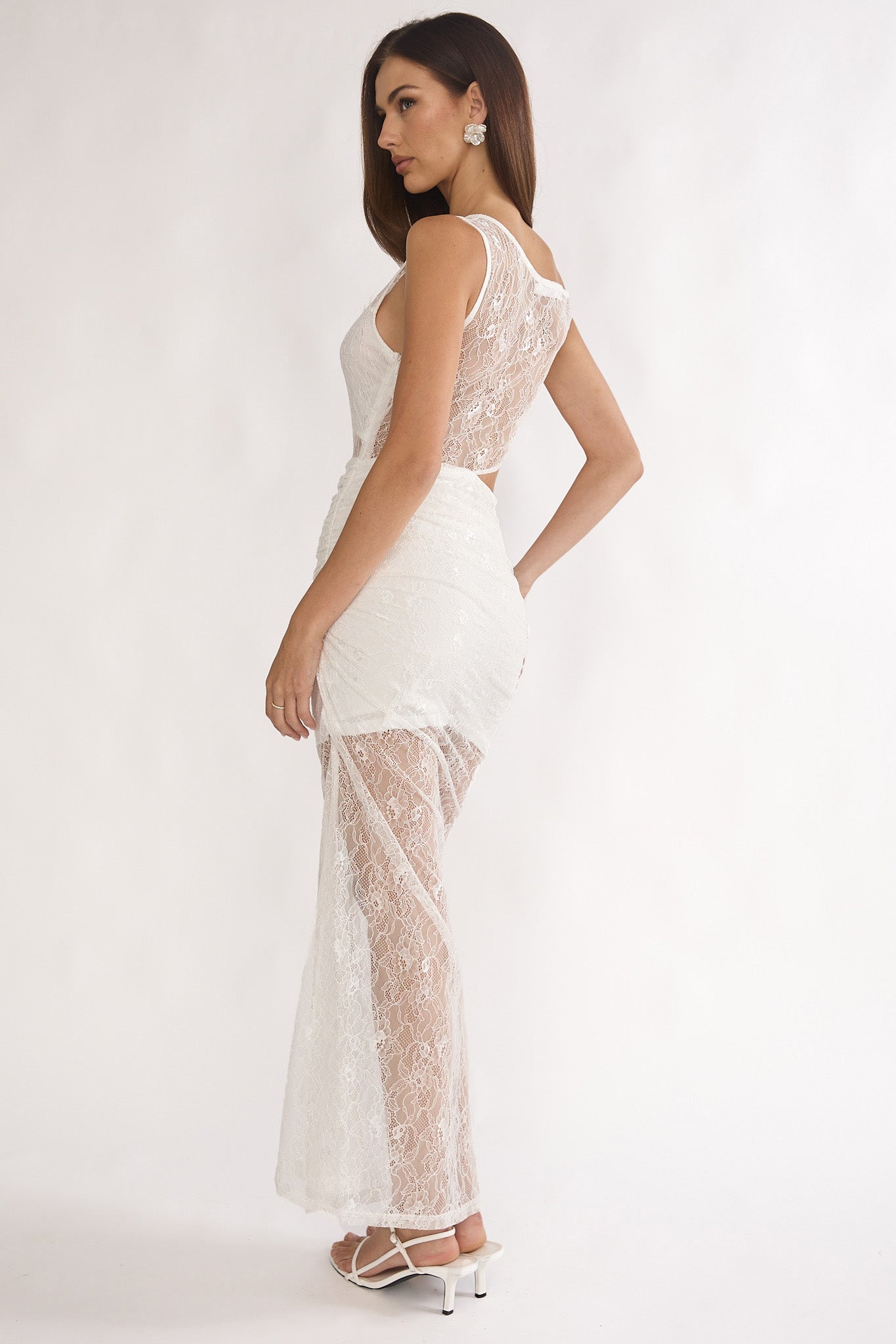 Havira Lace Overlay Cut-Out Maxi Dress White | Selfie Leslie