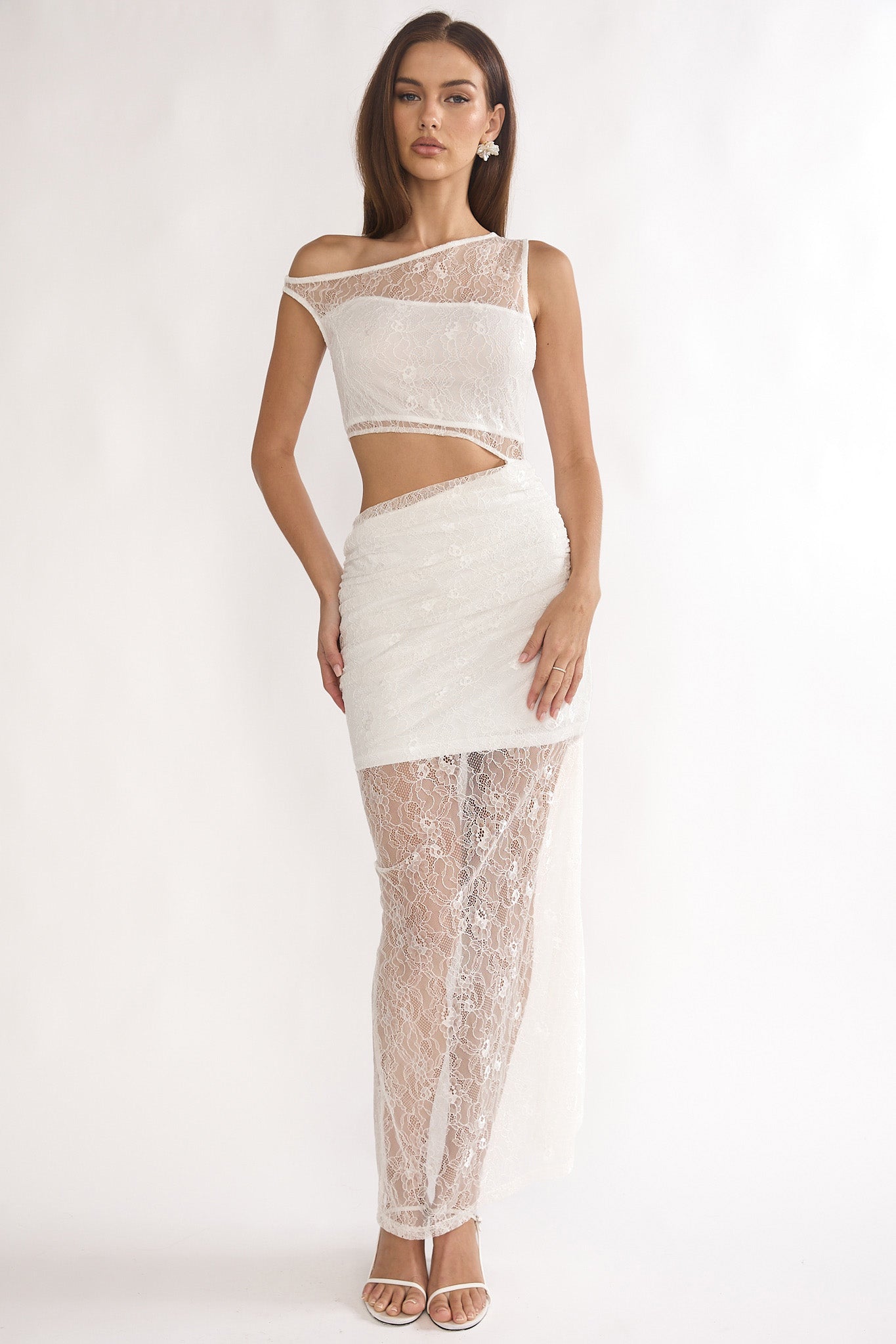 Havira Lace Overlay Cut-Out Maxi Dress White by Selfie Leslie