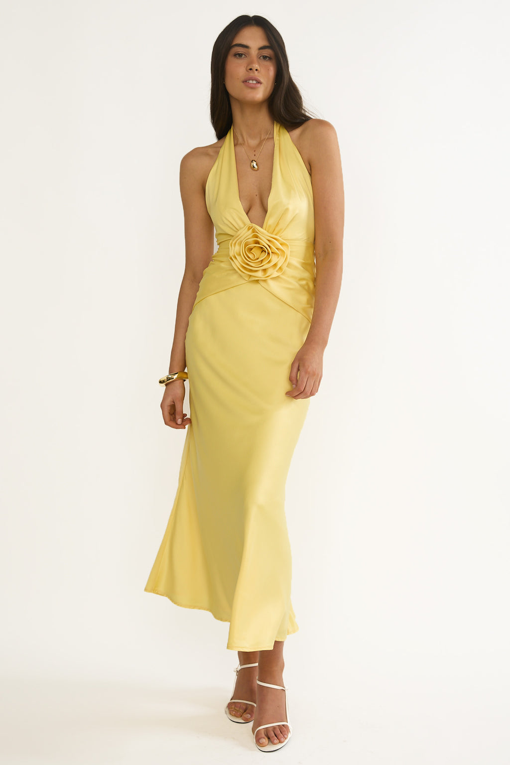 Vale 3D Flower Halter Maxi Dress Sunflower by Selfie Leslie