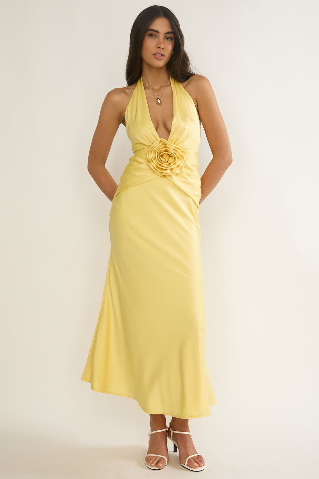 Vale 3D Flower Halter Maxi Dress Sunflower by Selfie Leslie