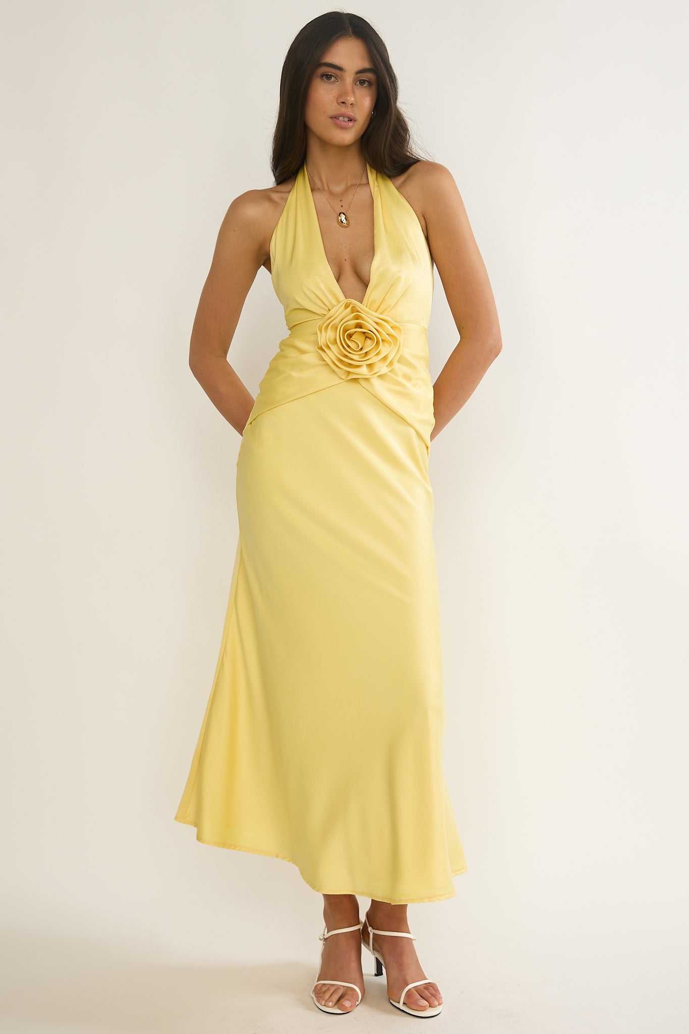 Vale 3D Flower Halter Maxi Dress Sunflower by Selfie Leslie