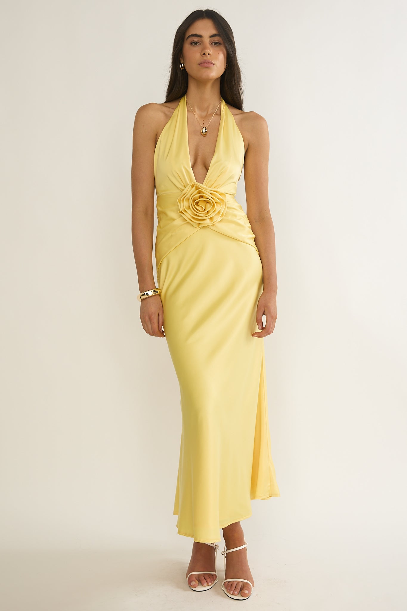 3d flower halter neck frill maxi dress 3D Flower Halter Neck Frill Maxi Dress JardinVue