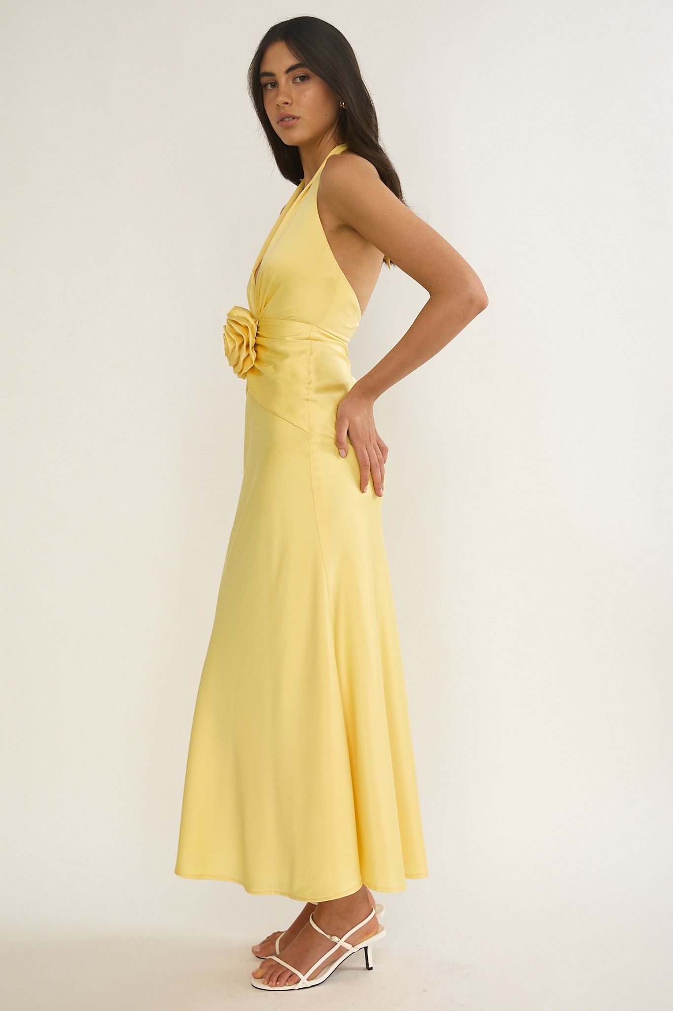 Vale 3D Flower Halter Maxi Dress Sunflower by Selfie Leslie