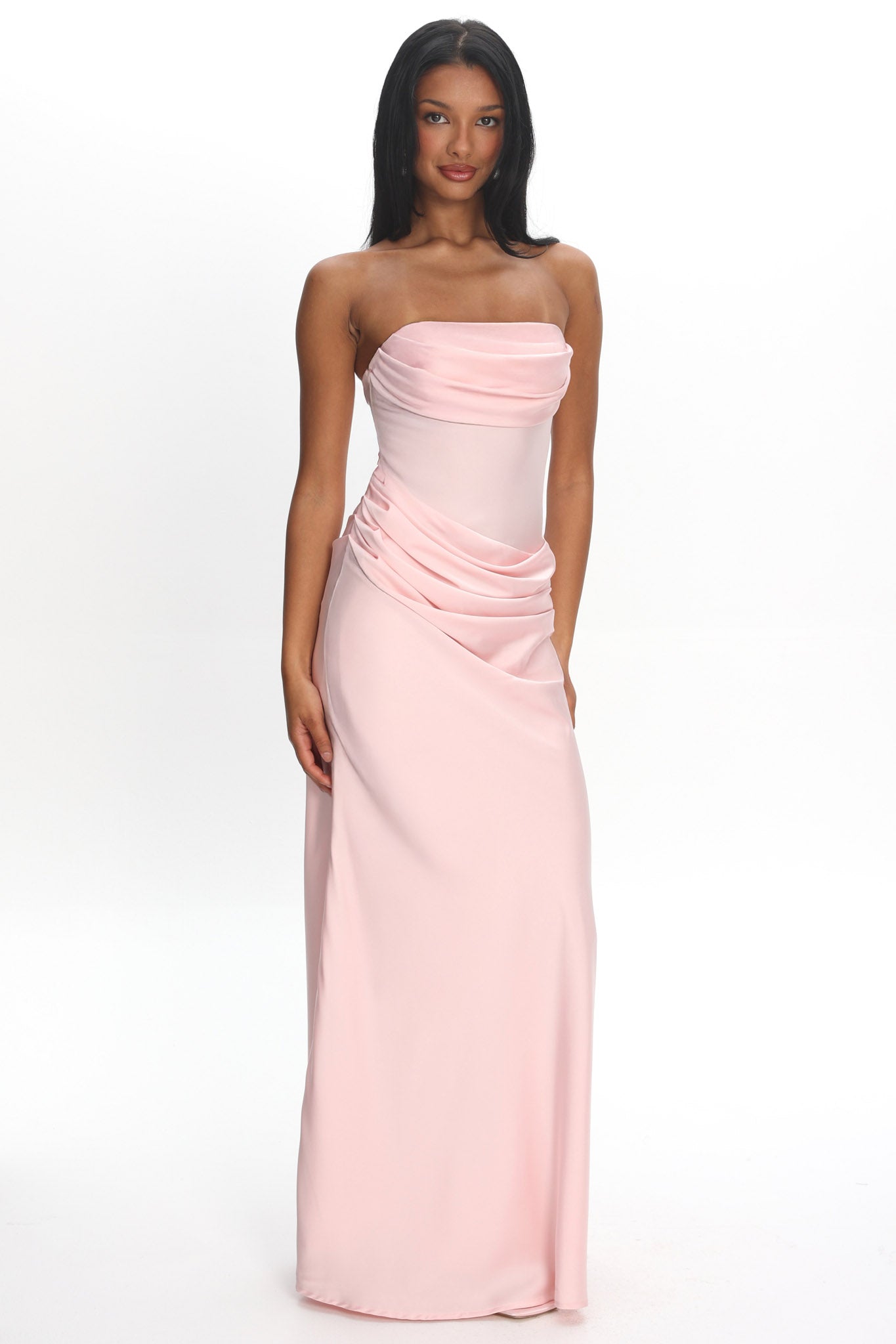 Unforgettable Day Drape Waist Strapless Maxi Dress Blush Unforgettable Day Drape Waist Strapless Maxi Dress Blush