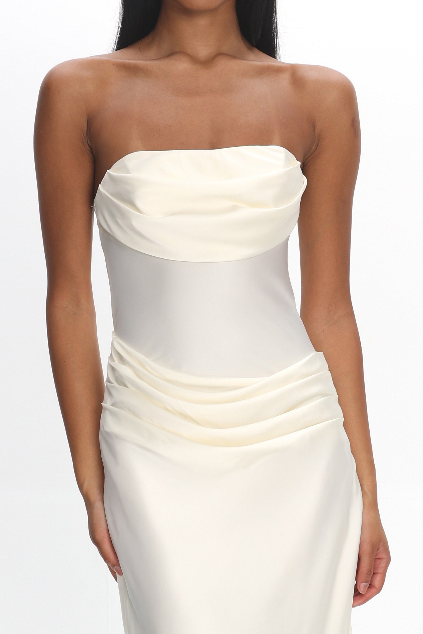 strapless drop waist maxi dress in cream Strapless Drop Waist Maxi Dress in Cream