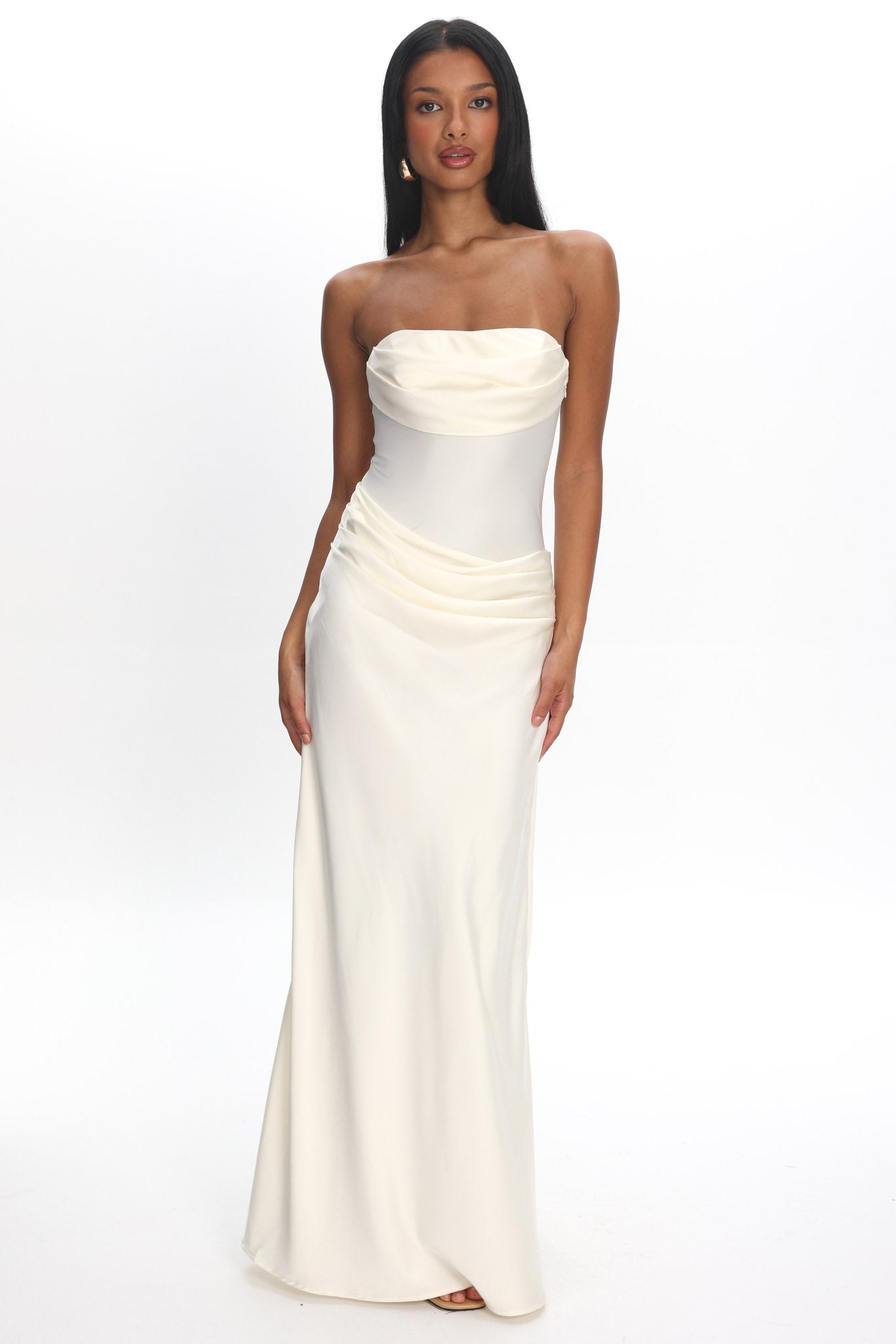 strapless cream maxi dress Krissy Cream Mesh Strapless Maxi Dress - US 8