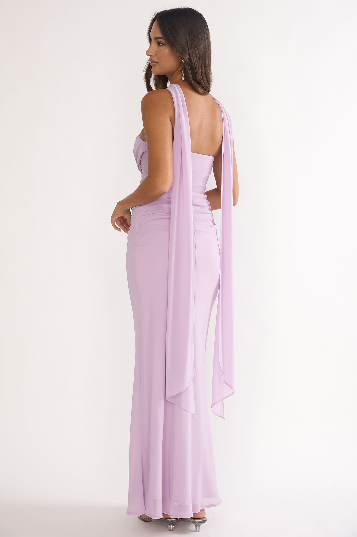 Unforgettable Day Drape Waist Strapless Maxi Dress Lilac by Selfie Leslie