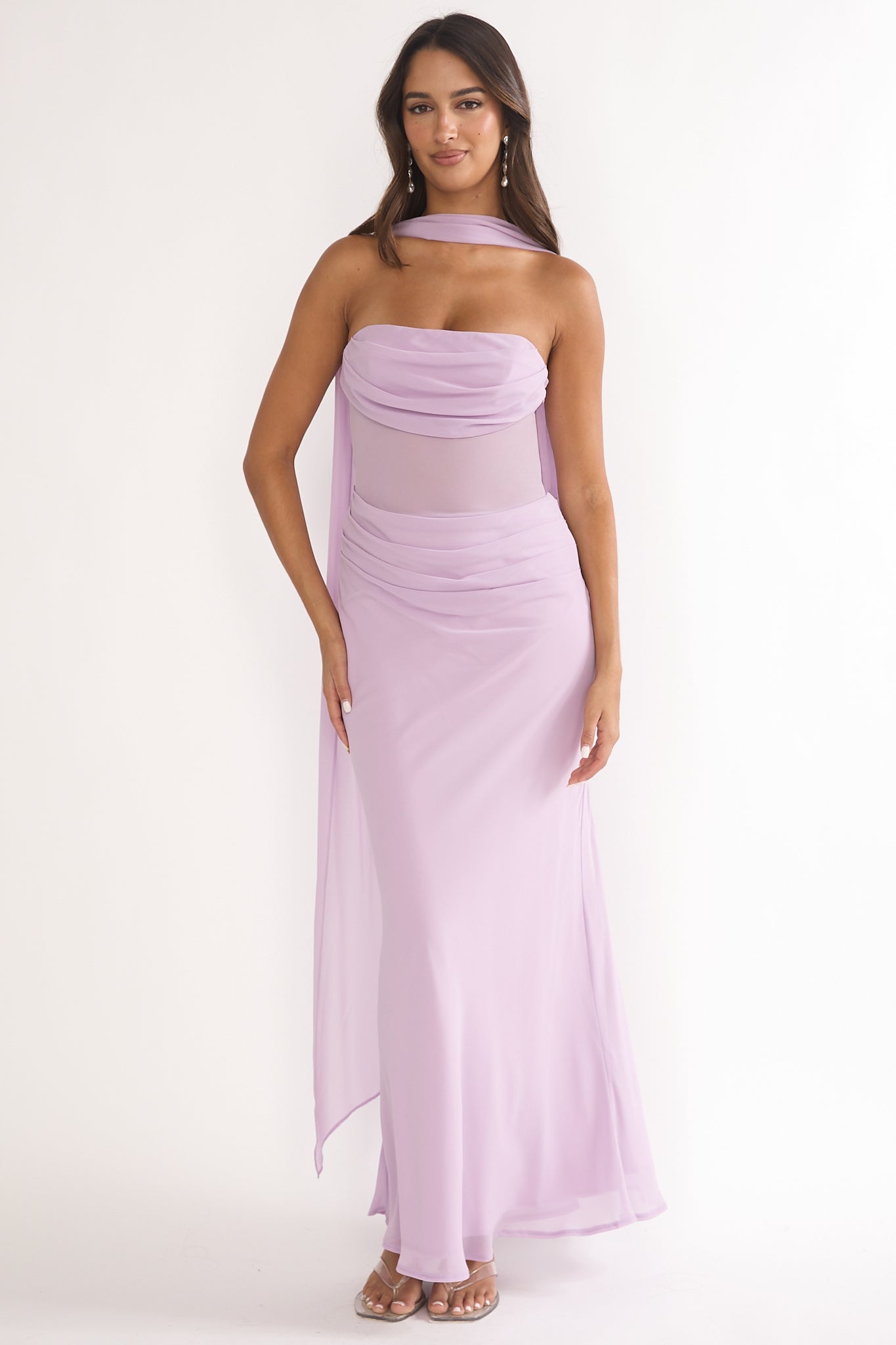 Unforgettable Day Drape Waist Strapless Maxi Dress Lilac M