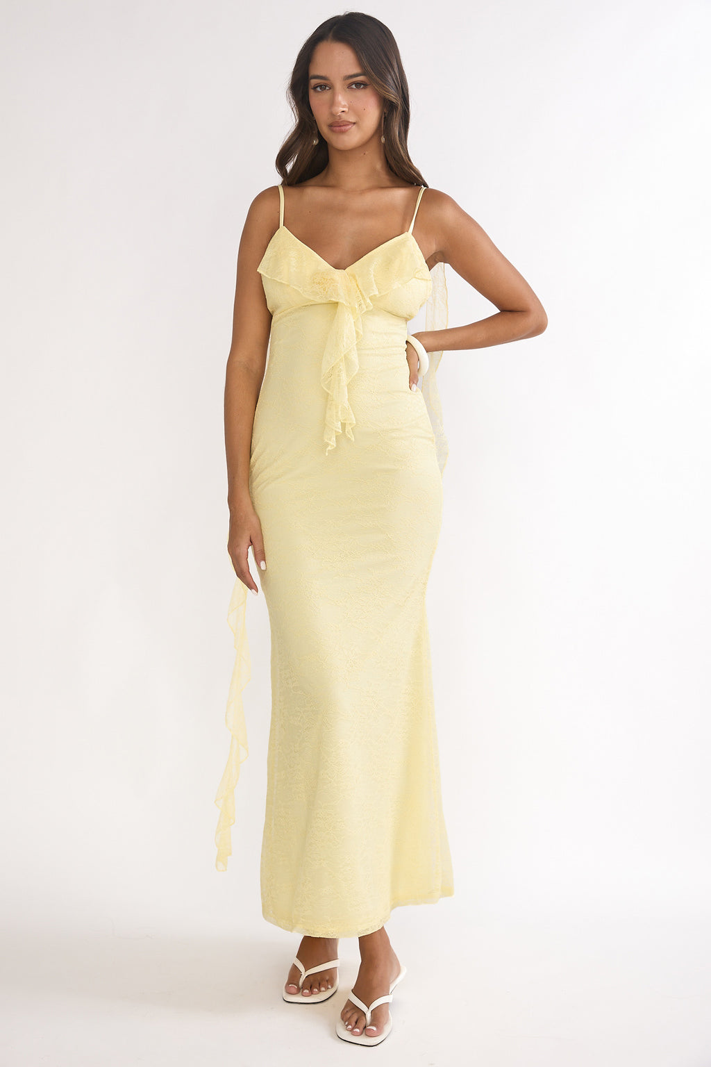 Sunspell Ruffle Trim Lace Maxi Dress Butter by Selfie Leslie