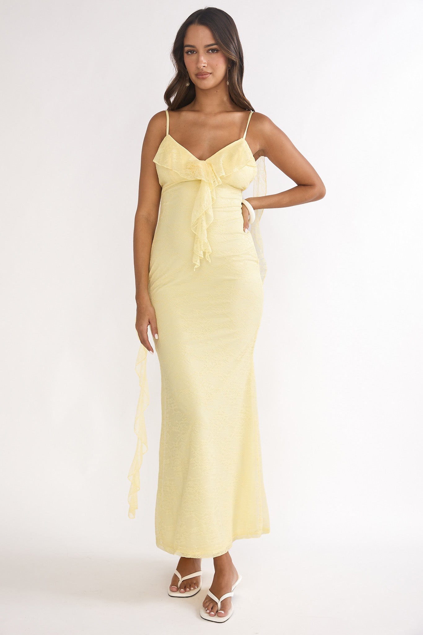 Sunspell Ruffle Trim Lace Maxi Dress Butter by Selfie Leslie
