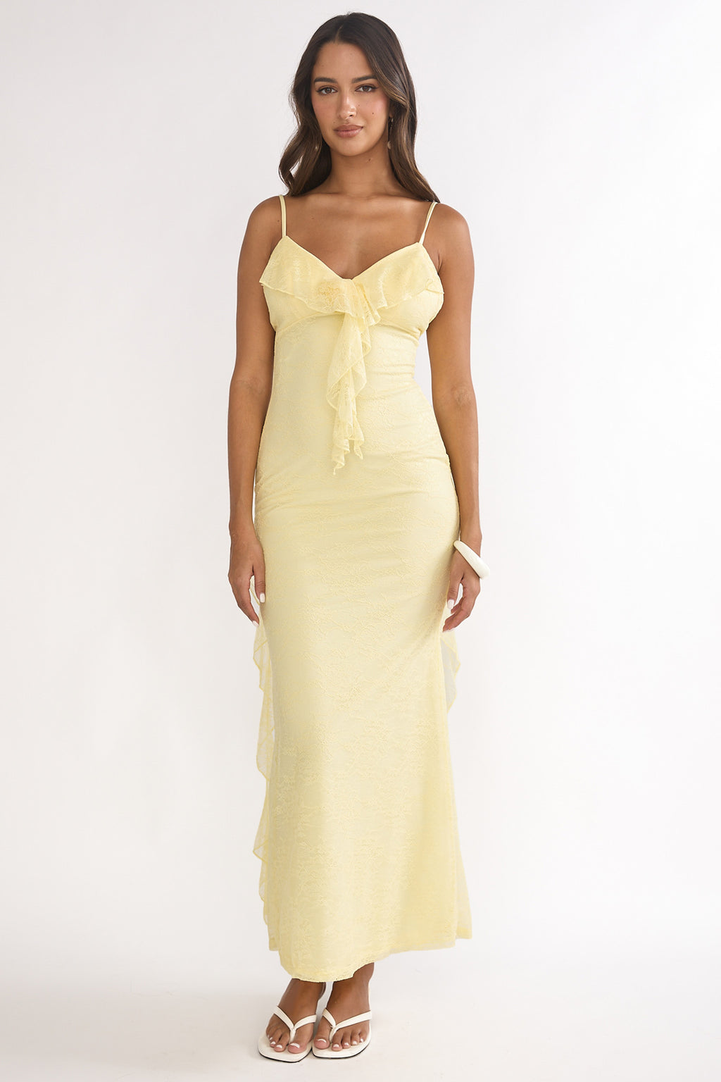 Sunspell Ruffle Trim Lace Maxi Dress Butter by Selfie Leslie