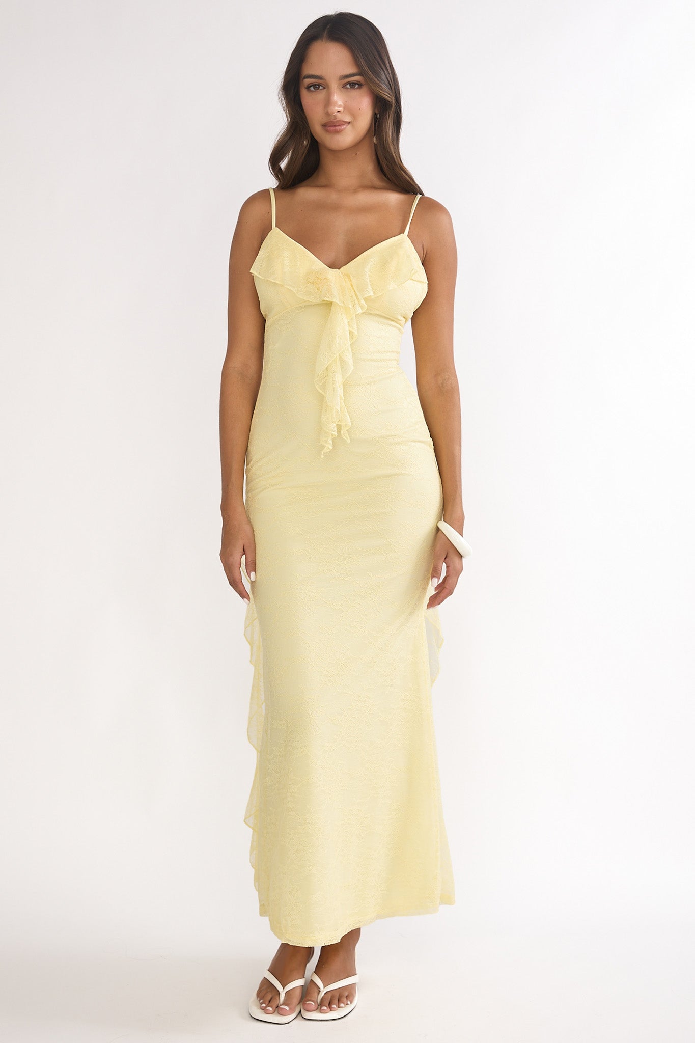 Sunspell Ruffle Trim Lace Maxi Dress Butter by Selfie Leslie