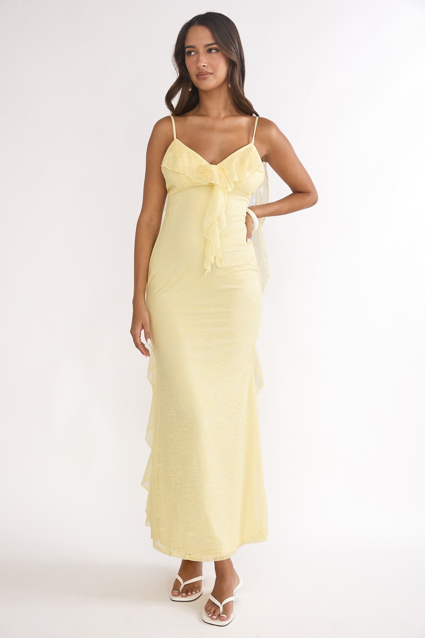 Sunspell Ruffle Trim Lace Maxi Dress Butter by Selfie Leslie