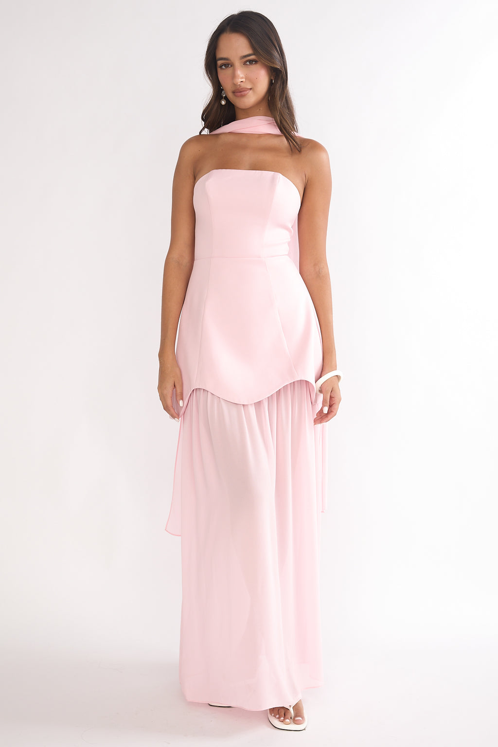 Poema Scalloped Sheer Hem Maxi Dress Pink by Selfie Leslie