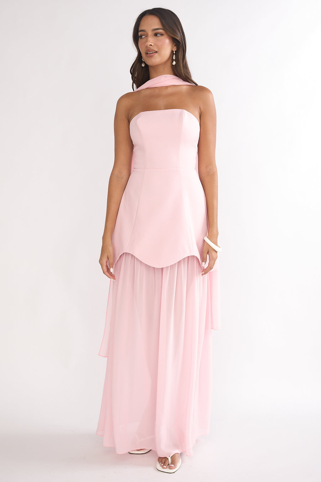 Poema Scalloped Sheer Hem Maxi Dress Pink by Selfie Leslie