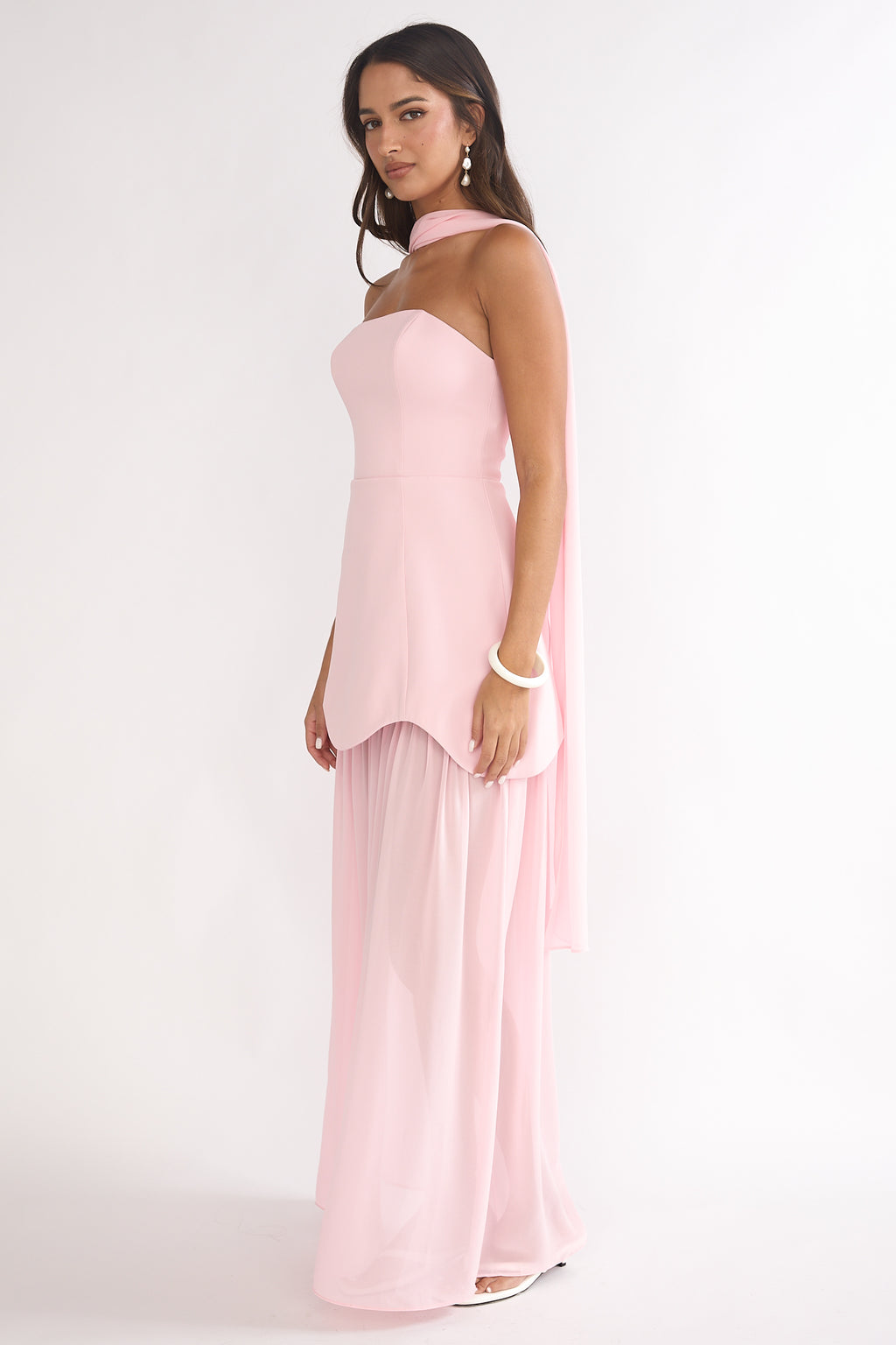 Poema Scalloped Sheer Hem Maxi Dress Pink by Selfie Leslie