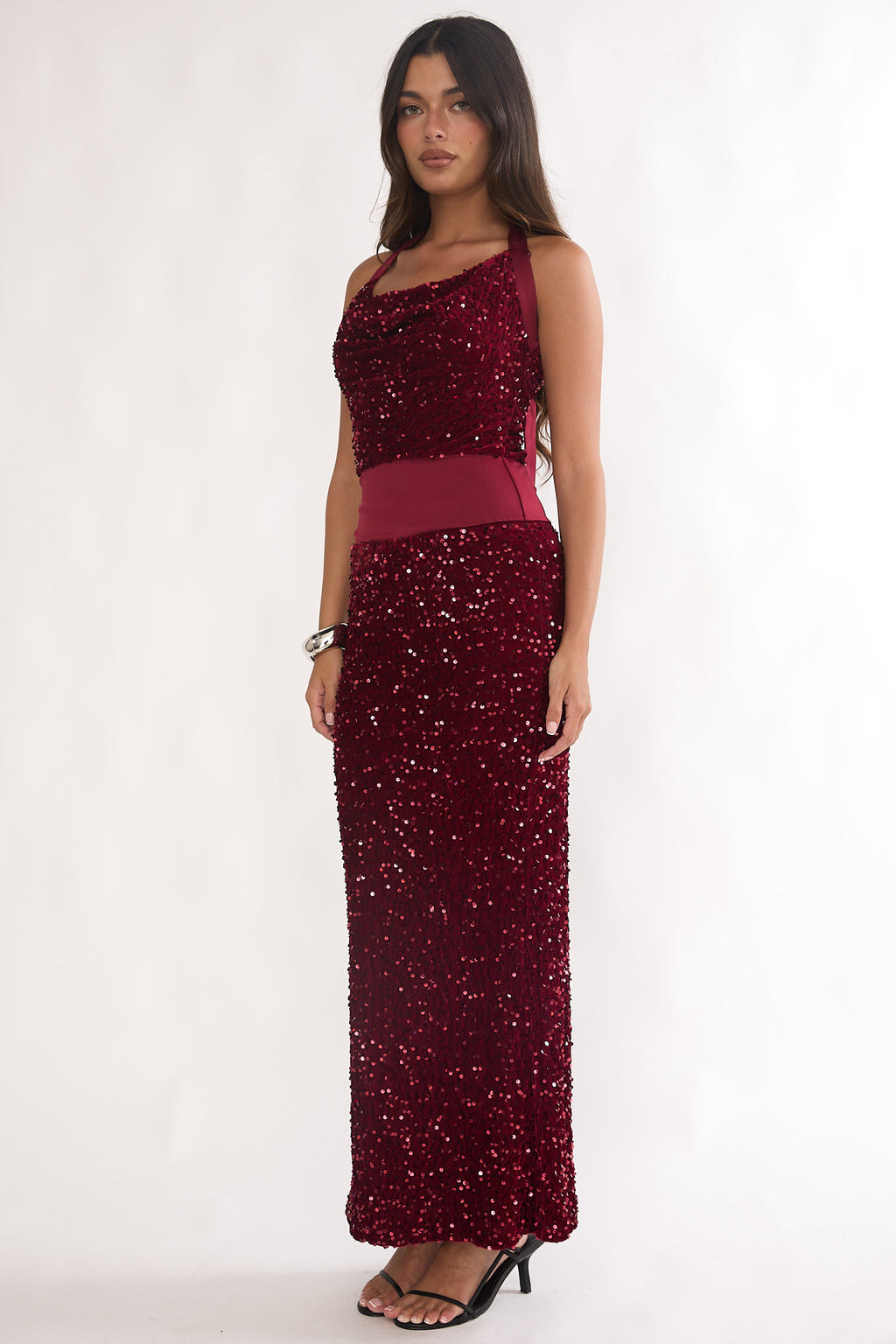Cabernet Halter Maxi Dress Sequin Wine by Selfie Leslie