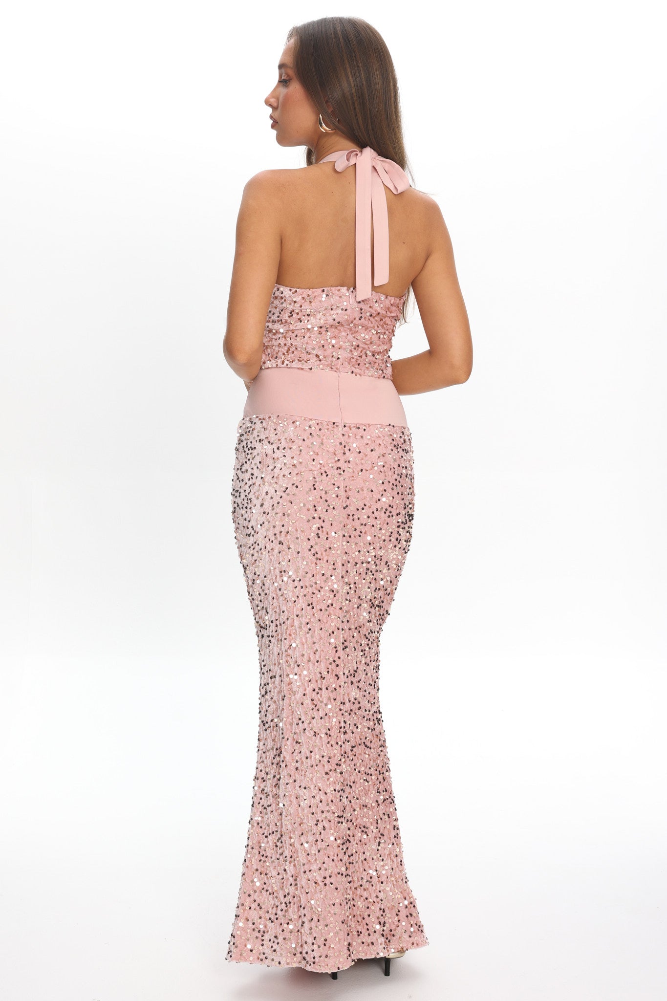 Cabernet Halter Maxi Dress Sequin Pink– Selfie Leslie