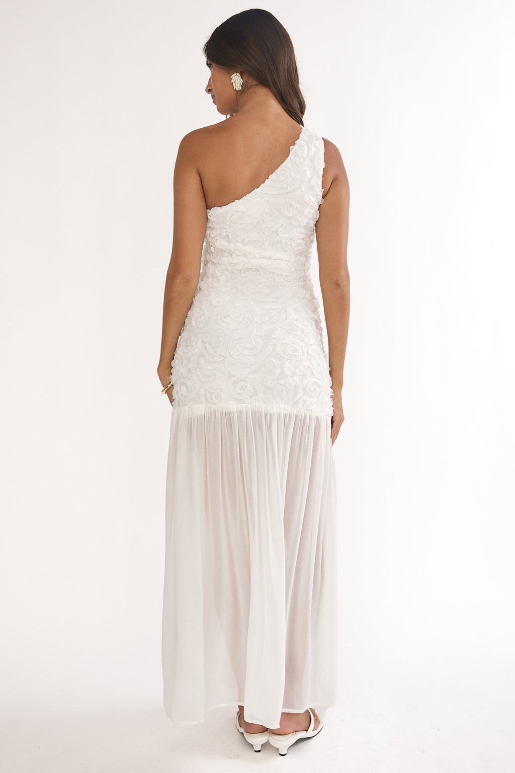 Angel Eye One Shoulder Maxi Dress Embellished White by Selfie Leslie