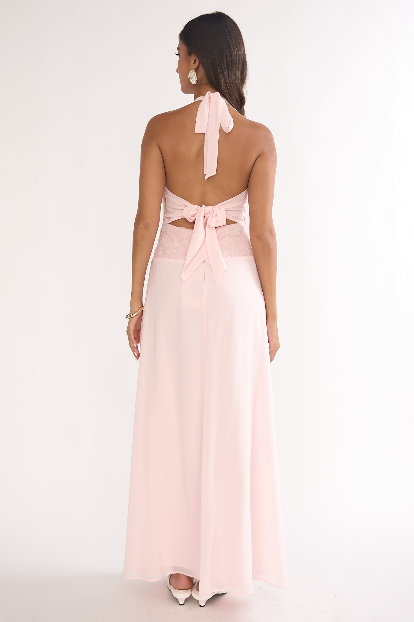 Blushing Belle Embellished Halter Maxi Dress Blush - XS Blushing Belle Embellished Halter Maxi Dress Blush - XS