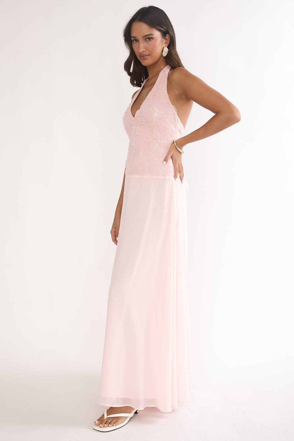 Blushing Belle Embellished Halter Maxi Dress Blush by Selfie Leslie
