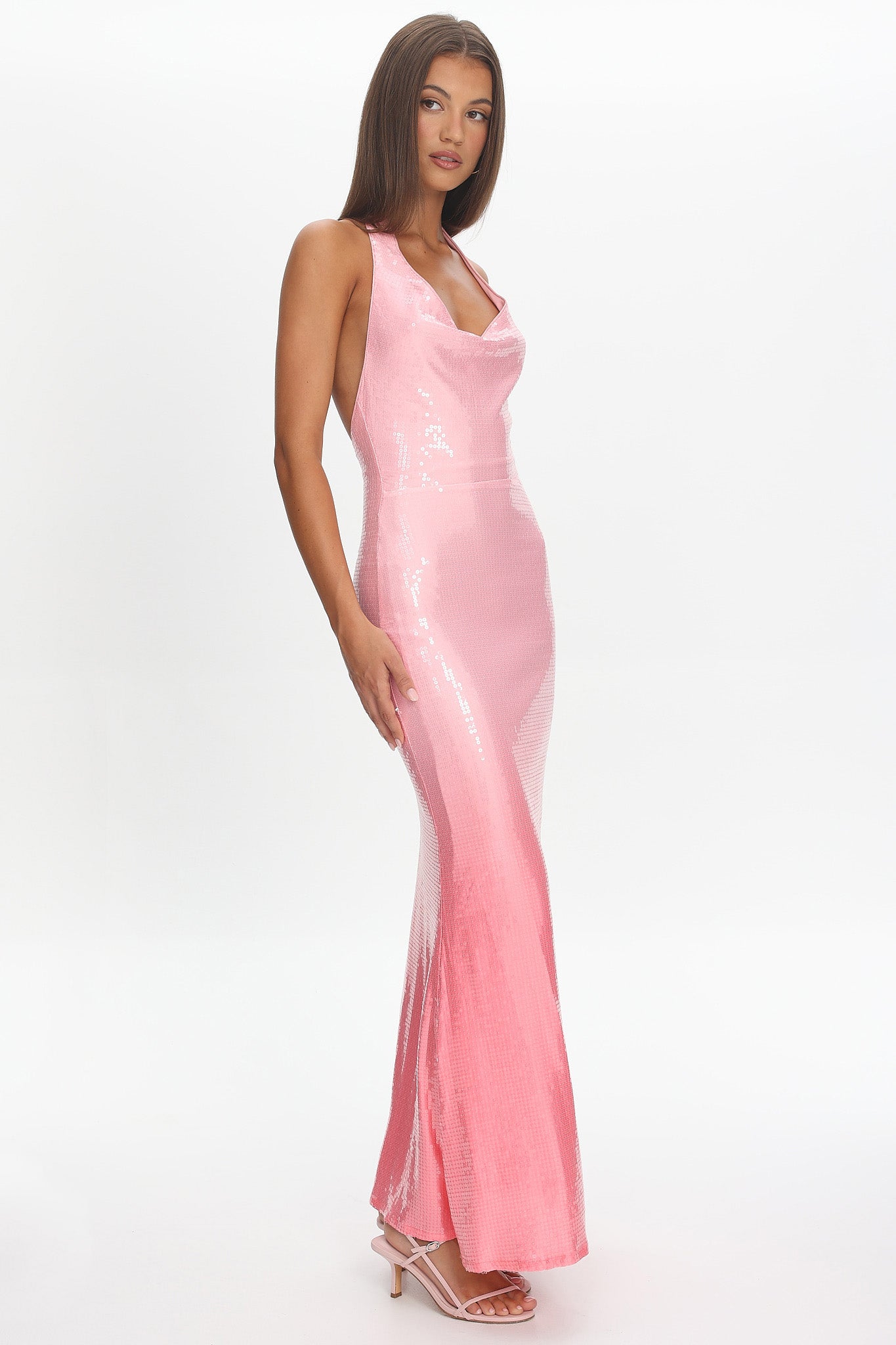 Koral Halter Sequin Maxi Dress Gradient Pink by Selfie Leslie