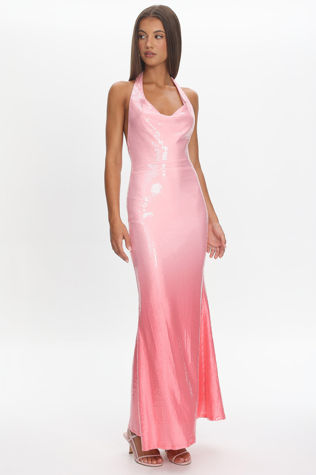 Koral Halter Sequin Maxi Dress Gradient Pink by Selfie Leslie