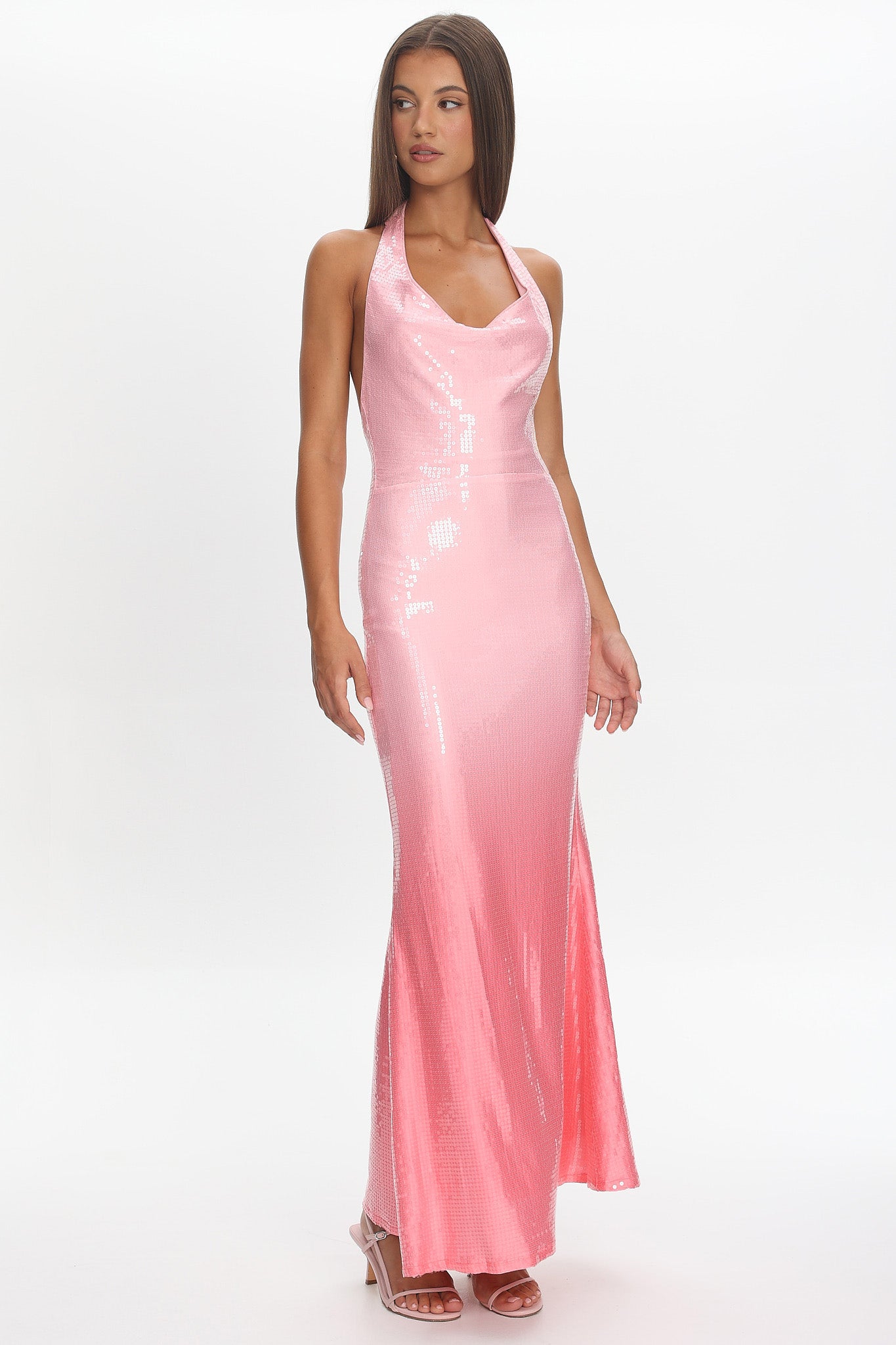 Koral Halter Sequin Maxi Dress Gradient Pink by Selfie Leslie