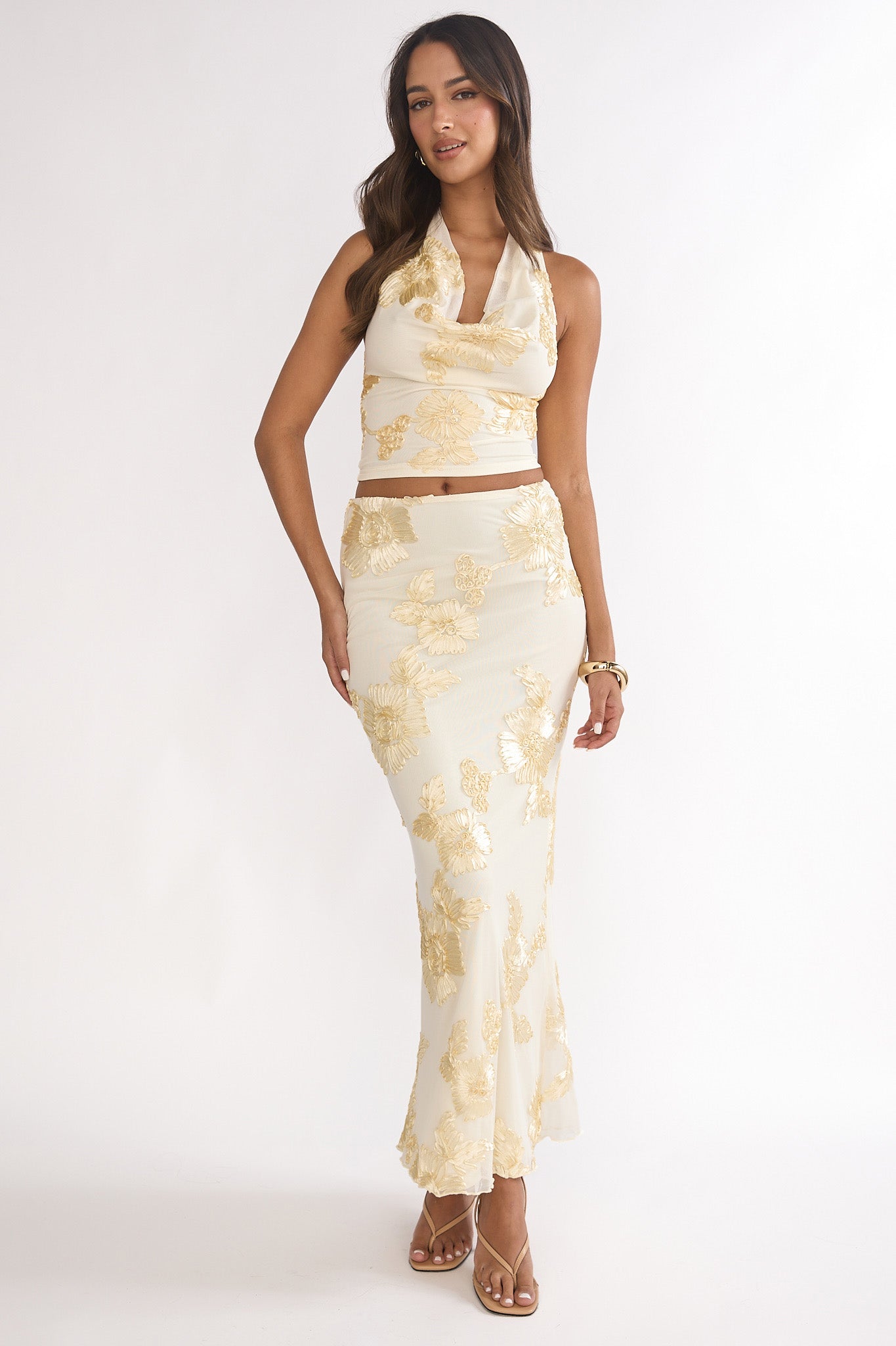 Golden Hours Maxi Skirt Embellished Yellow by Selfie Leslie