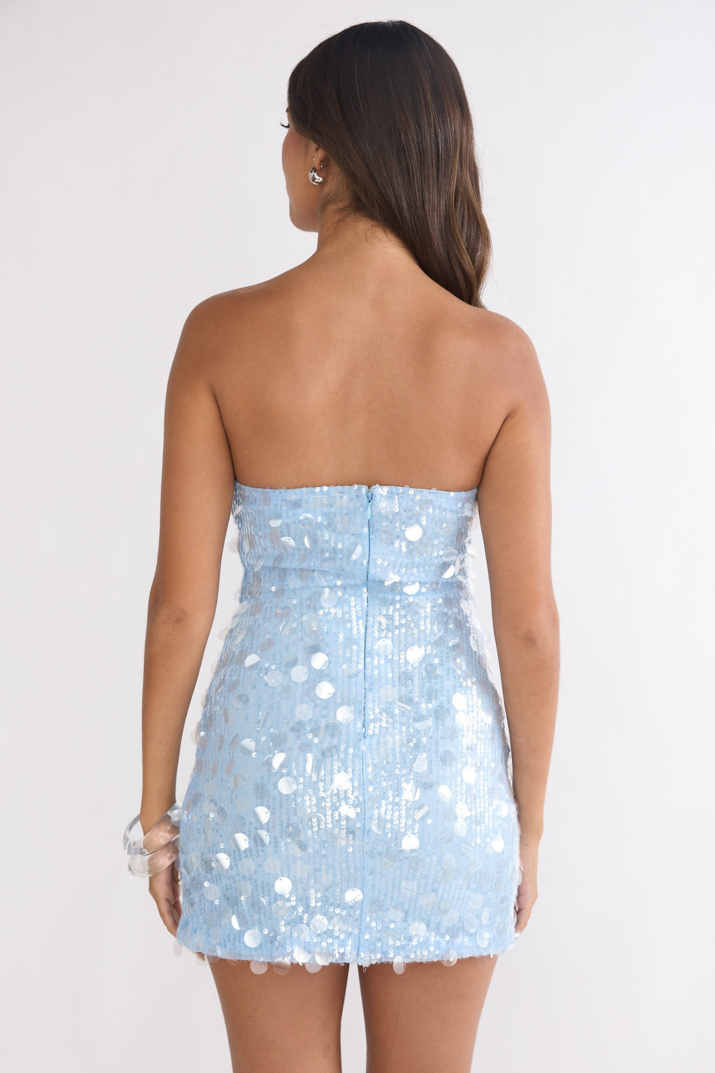 Kalaya Asymmetric Strapless Mini Dress Sequin Blue by Selfie Leslie