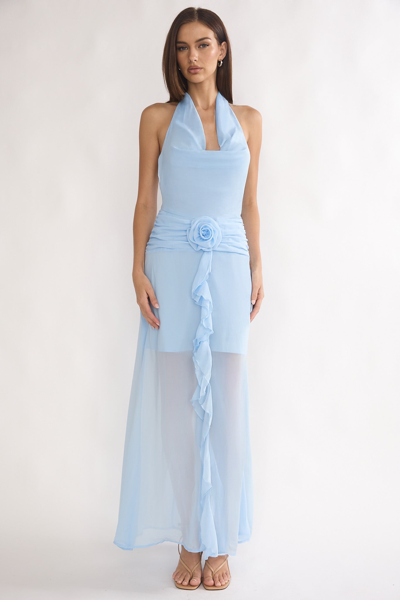 Thailah Gathered Waist Cowl Maxi Dress Ice Blue by Selfie Leslie
