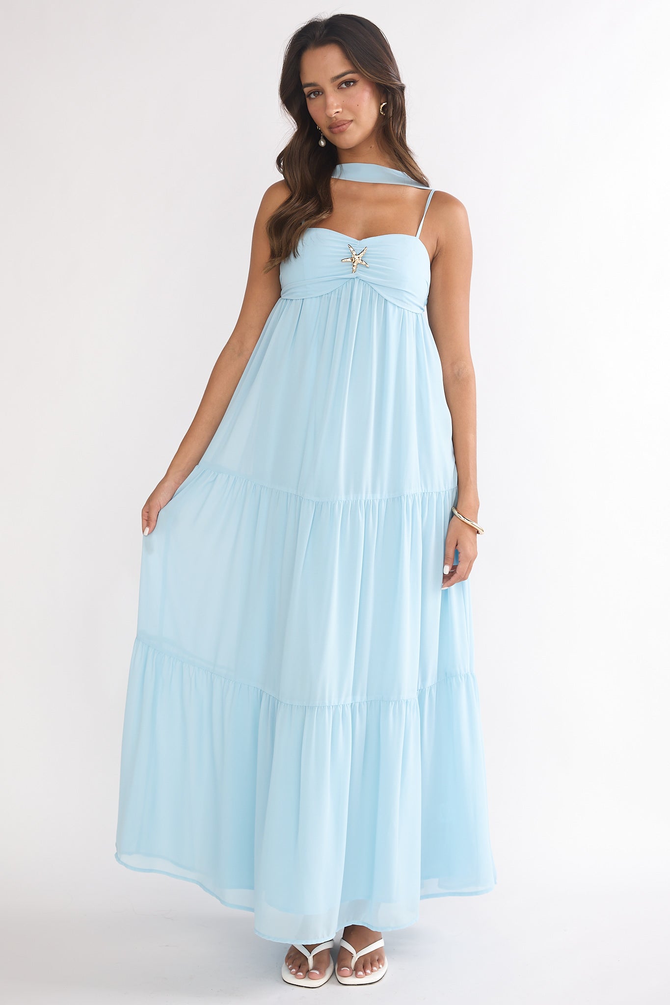 Meesha Cami Strap Scarf Maxi Dress Blue | Selfie Leslie