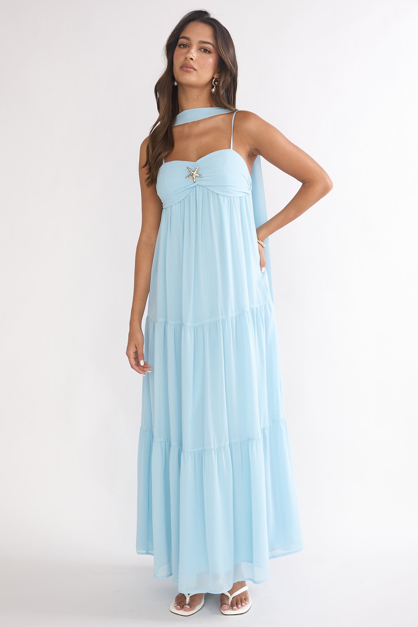 Meesha Cami Strap Scarf Maxi Dress Blue | Selfie Leslie