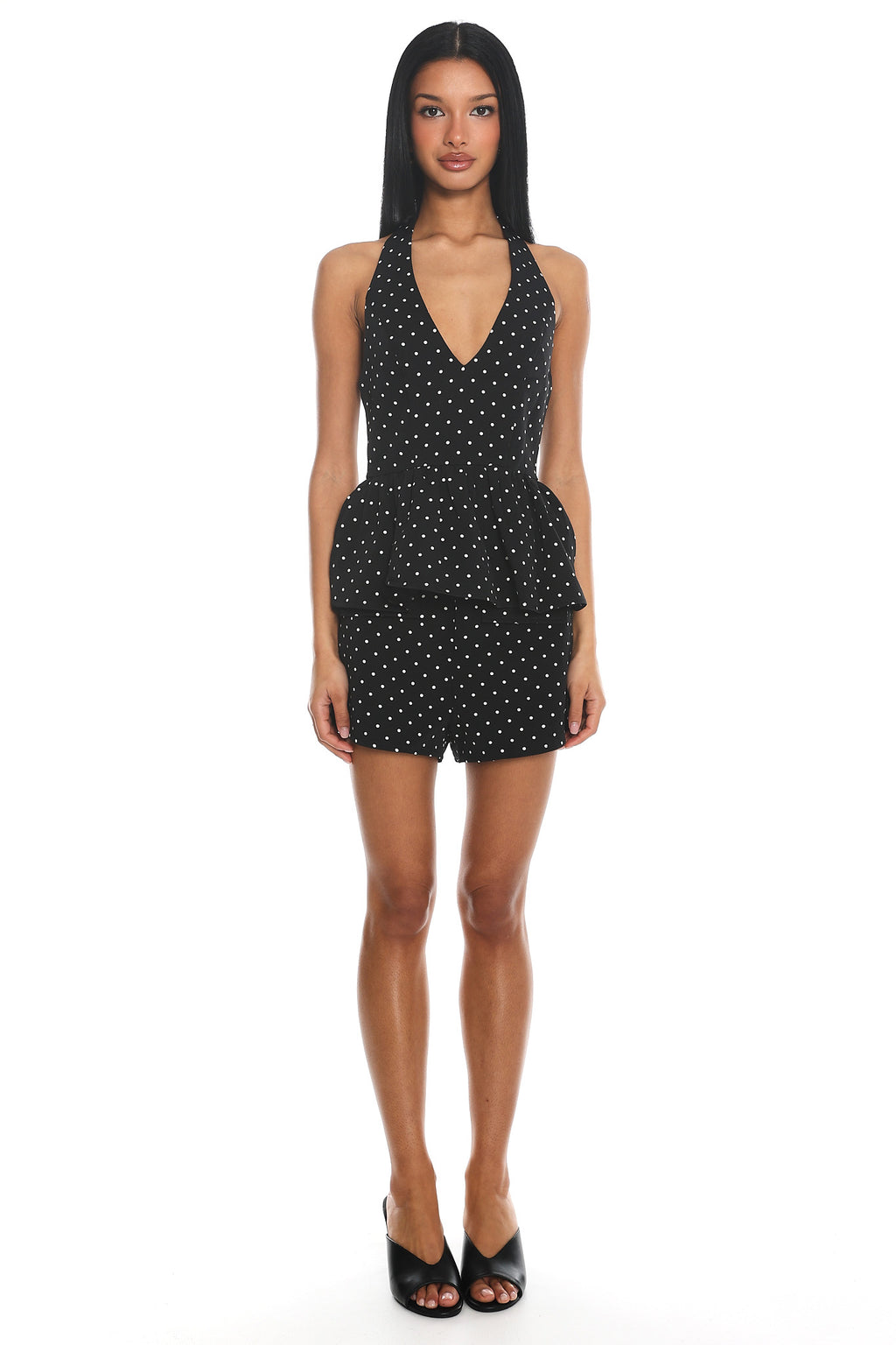 Molly Halter Peplum Top Polka Dot Black by Selfie Leslie