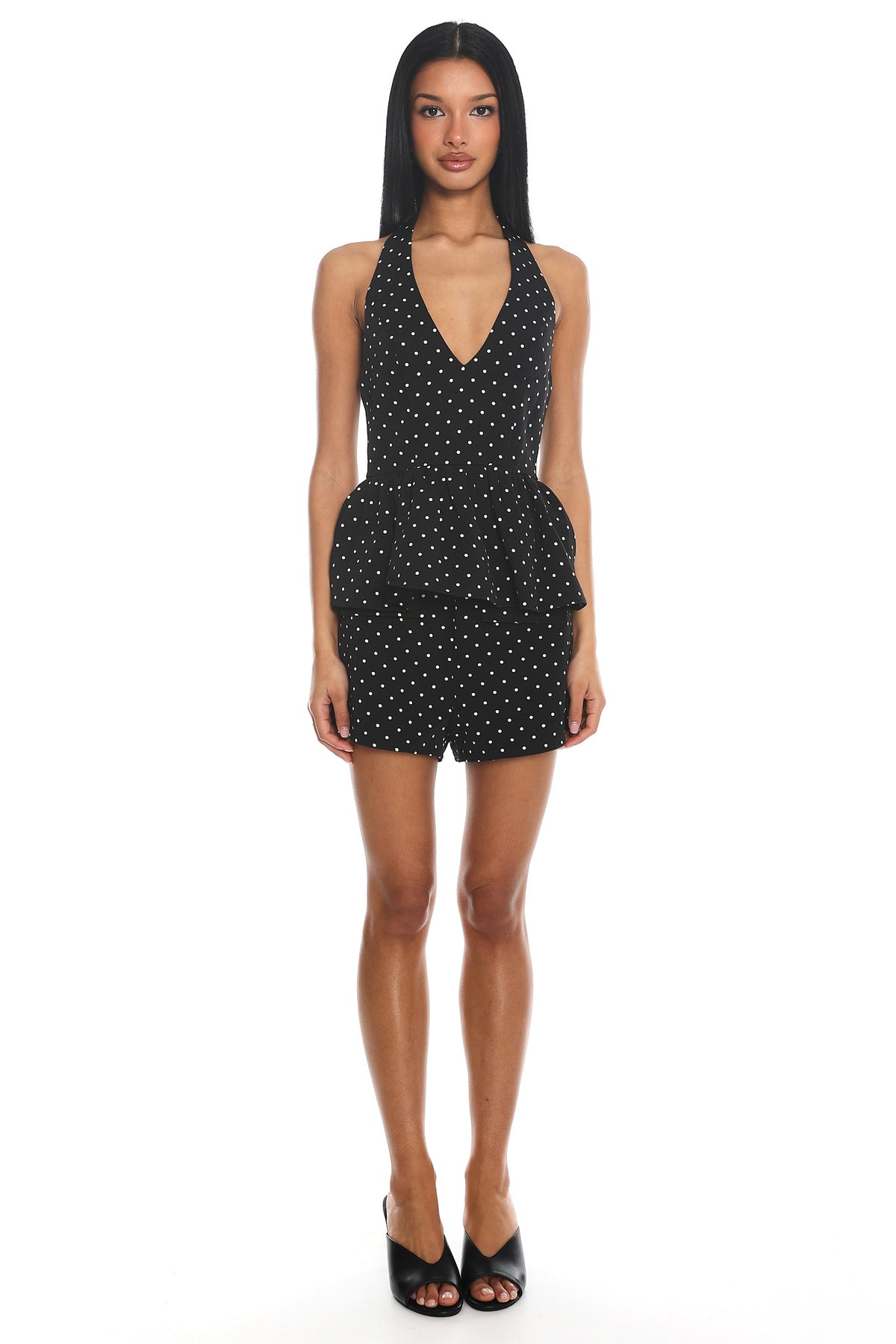 Molly Halter Peplum Top Polka Dot Black by Selfie Leslie