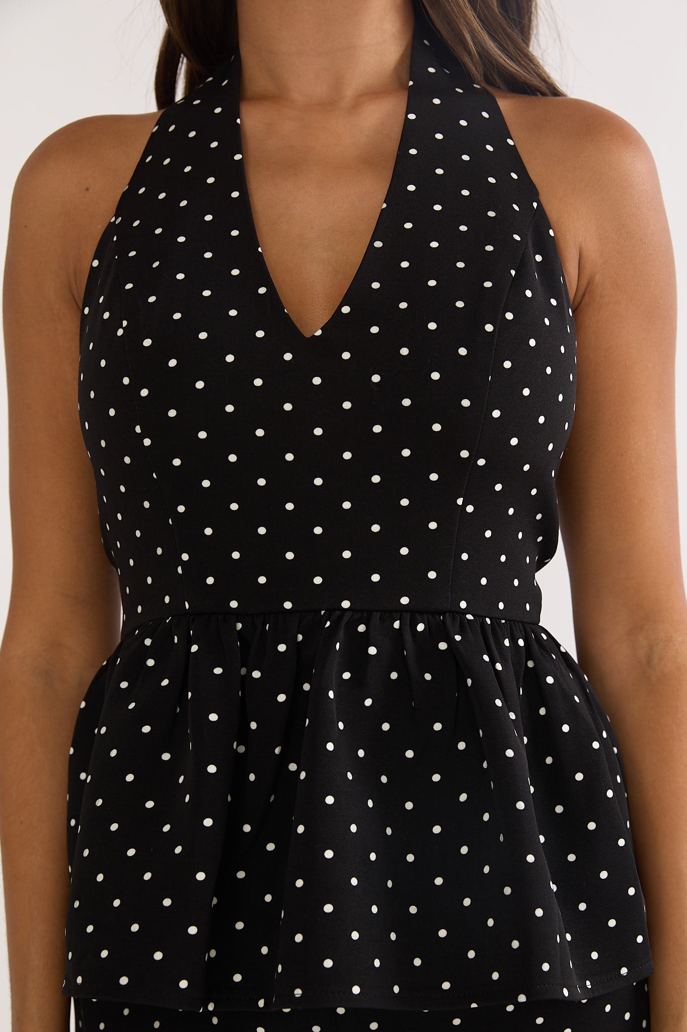 Molly Halter Peplum Top Polka Dot Black by Selfie Leslie