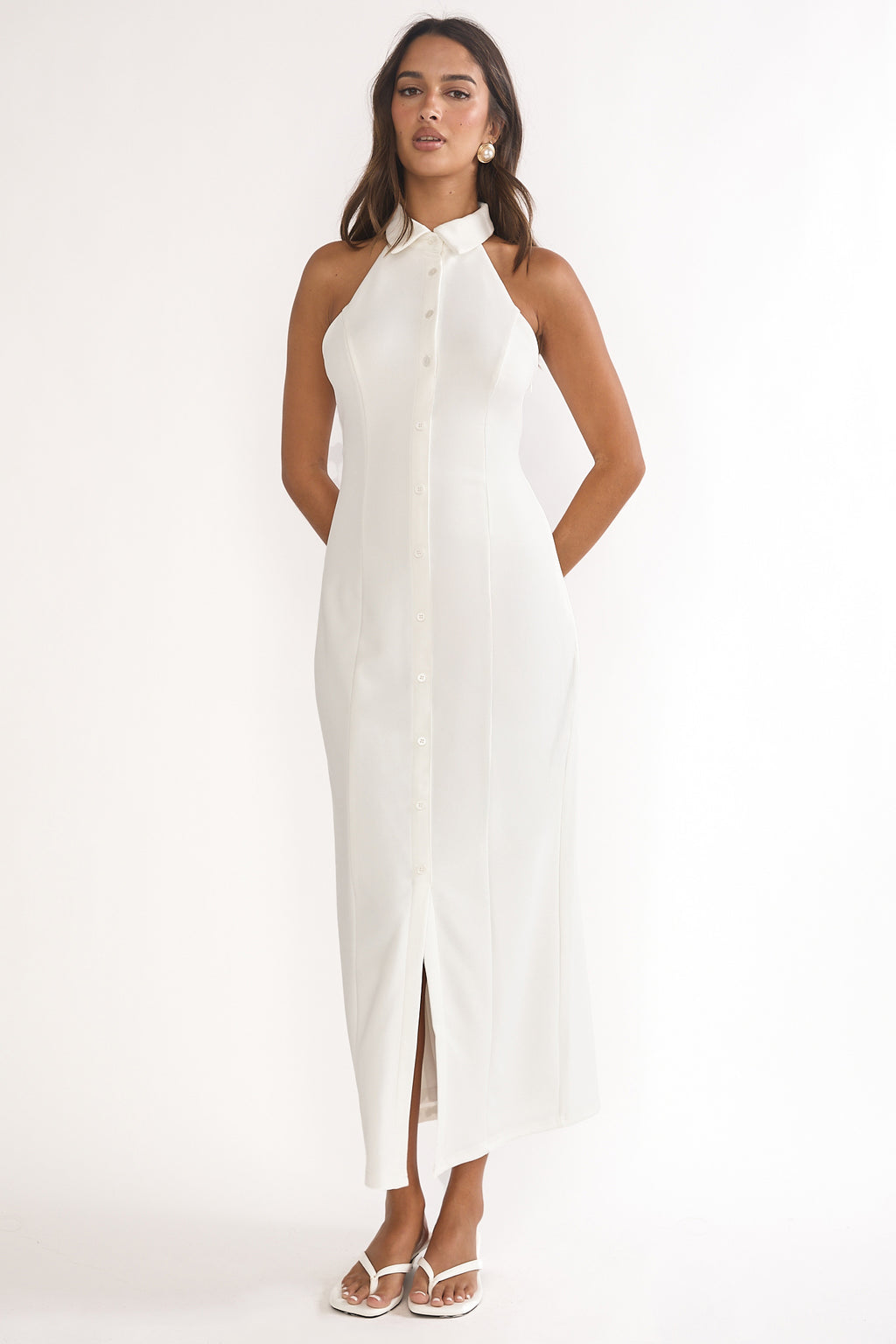 Esmarie Collared Maxi Dress White by Selfie Leslie