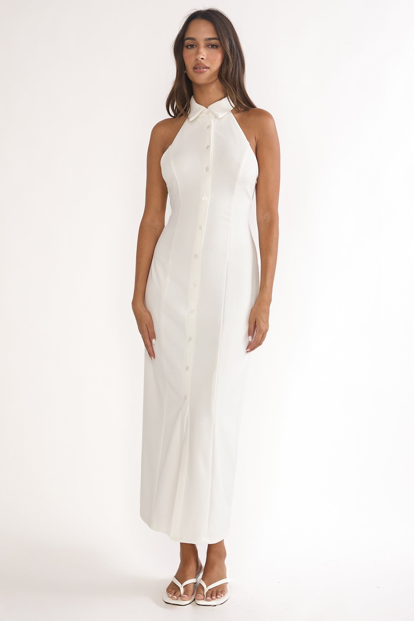 Esmarie Collared Maxi Dress White | Selfie Leslie